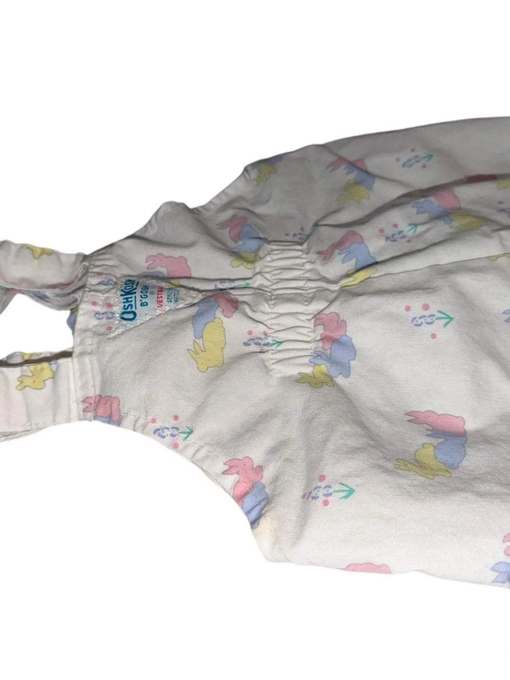 Vintage Rare OshKosh B’Gosh White Bunny Print Baby Shortalls Romper, Size 12m